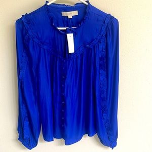 Women’s riffle tie neck button blouse by Loft.